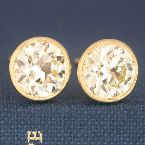 3.11ctw Old European Cut Diamond Bezel Earrings