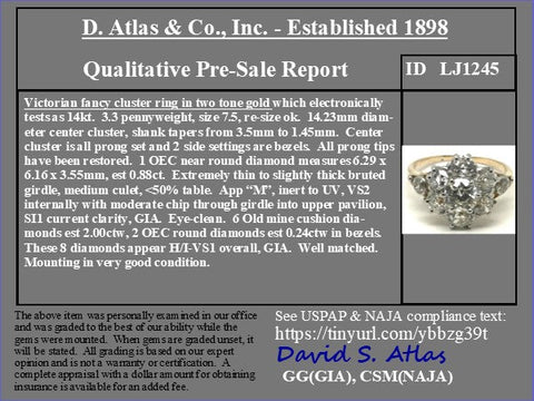 3.12ctw Victorian Diamond Cluster Ring