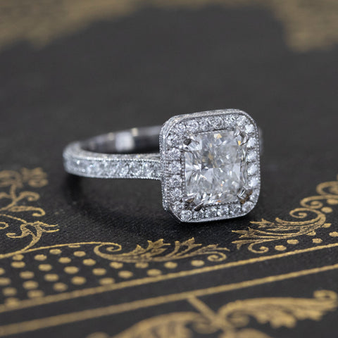 3.14ctw Radiant Cut Diamond Halo Solitaire by Kirsch | GIA E SI1