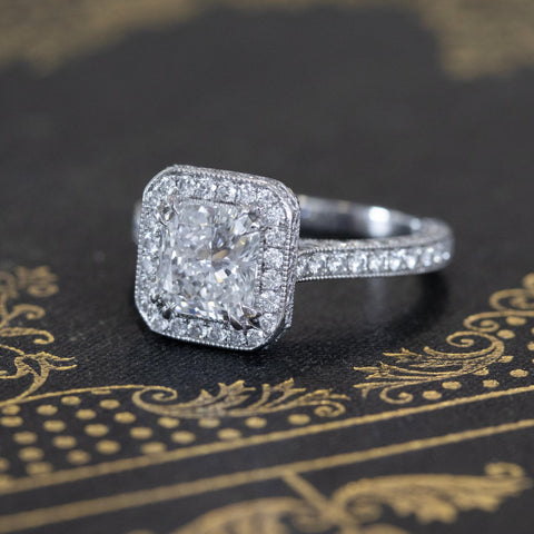 3.14ctw Radiant Cut Diamond Halo Solitaire by Kirsch | GIA E SI1