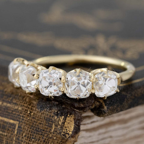 3.16ctw Old Mine Cut Diamond 5-Stone Band