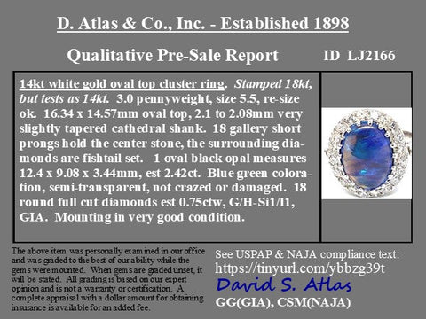 3.17ctw Black Opal & Diamond Cluster Ring