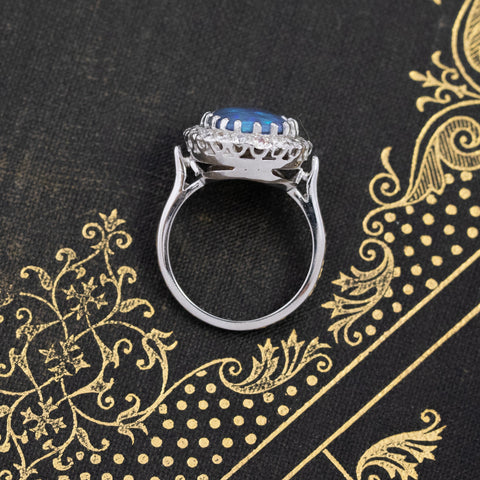 3.17ctw Black Opal & Diamond Cluster Ring