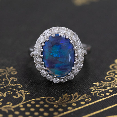3.17ctw Black Opal & Diamond Cluster Ring