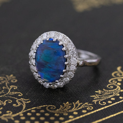 3.17ctw Black Opal & Diamond Cluster Ring