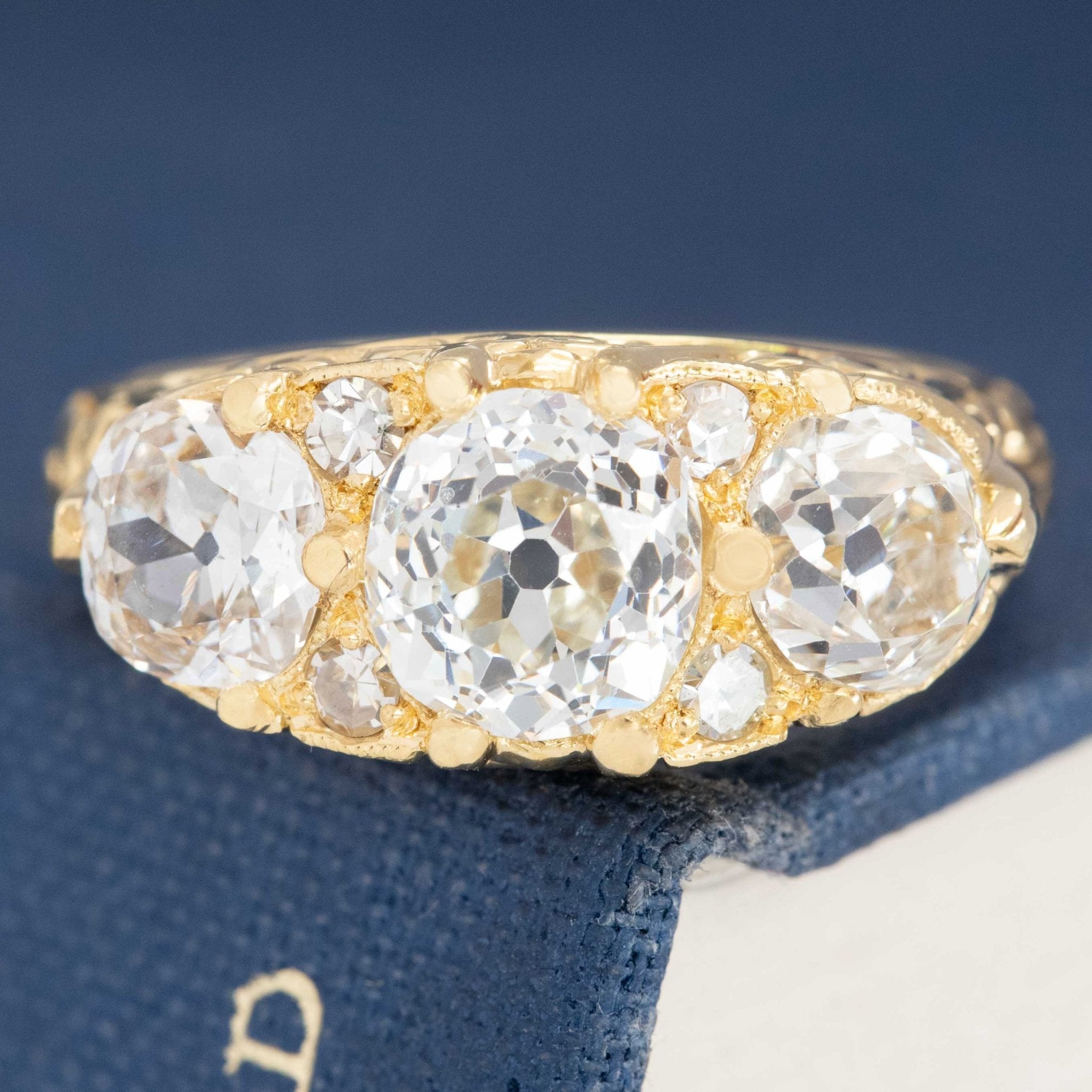 3.17ctw Victorian Revival Old Mine Cut Diamond Trilogy Ring