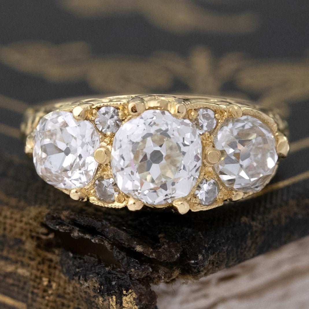 3.17ctw Victorian Revival Old Mine Cut Diamond Trilogy Ring