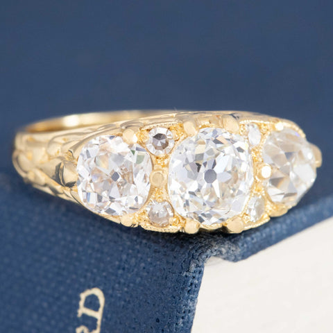 3.17ctw Victorian Revival Old Mine Cut Diamond Trilogy Ring