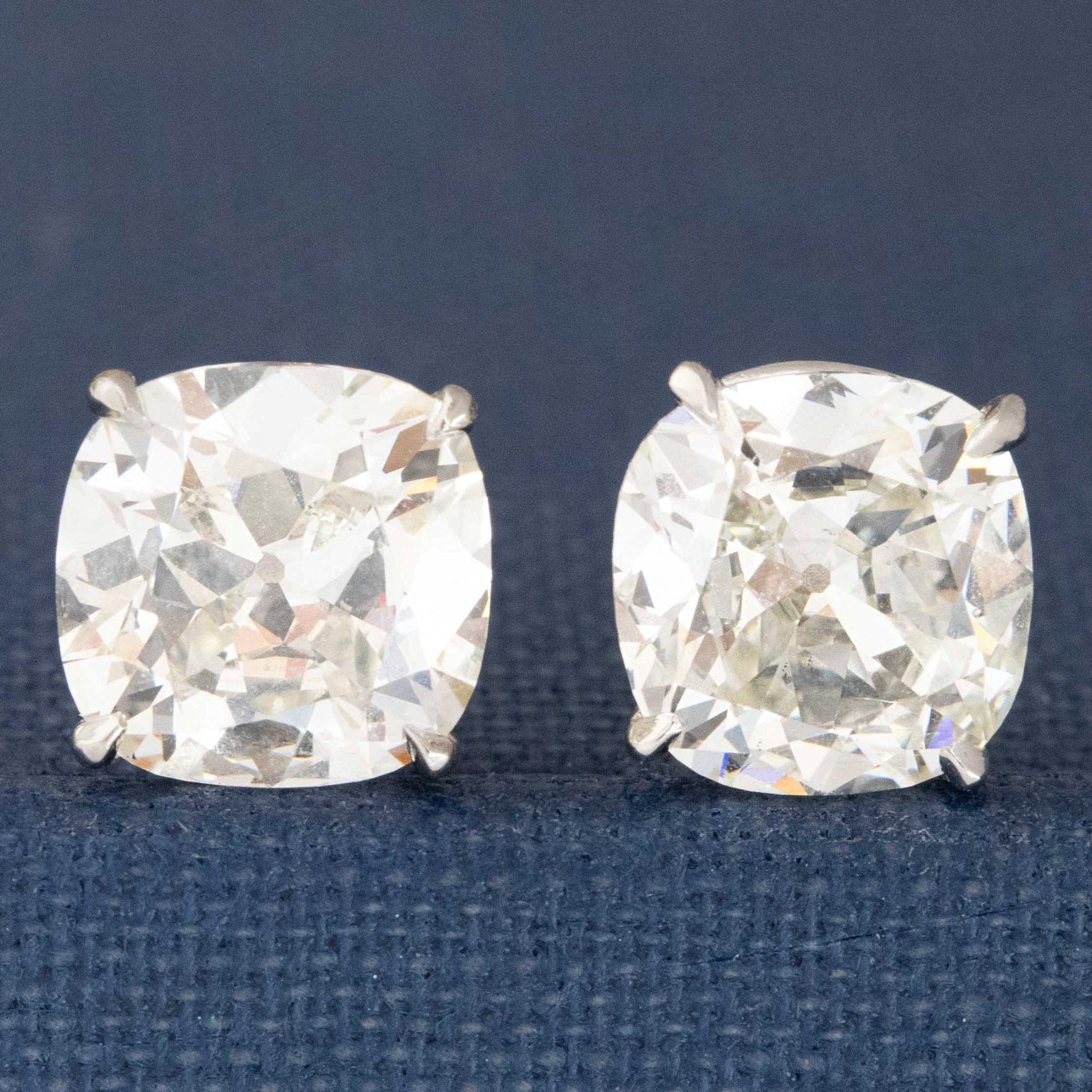 3.18ctw Old Mine Cut Diamond Stud Earrings, GIA J