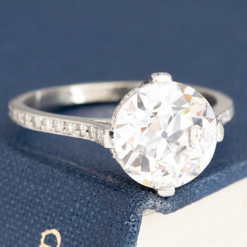 Timeless platinum solitaire featuring vintage Old European cut diamond.