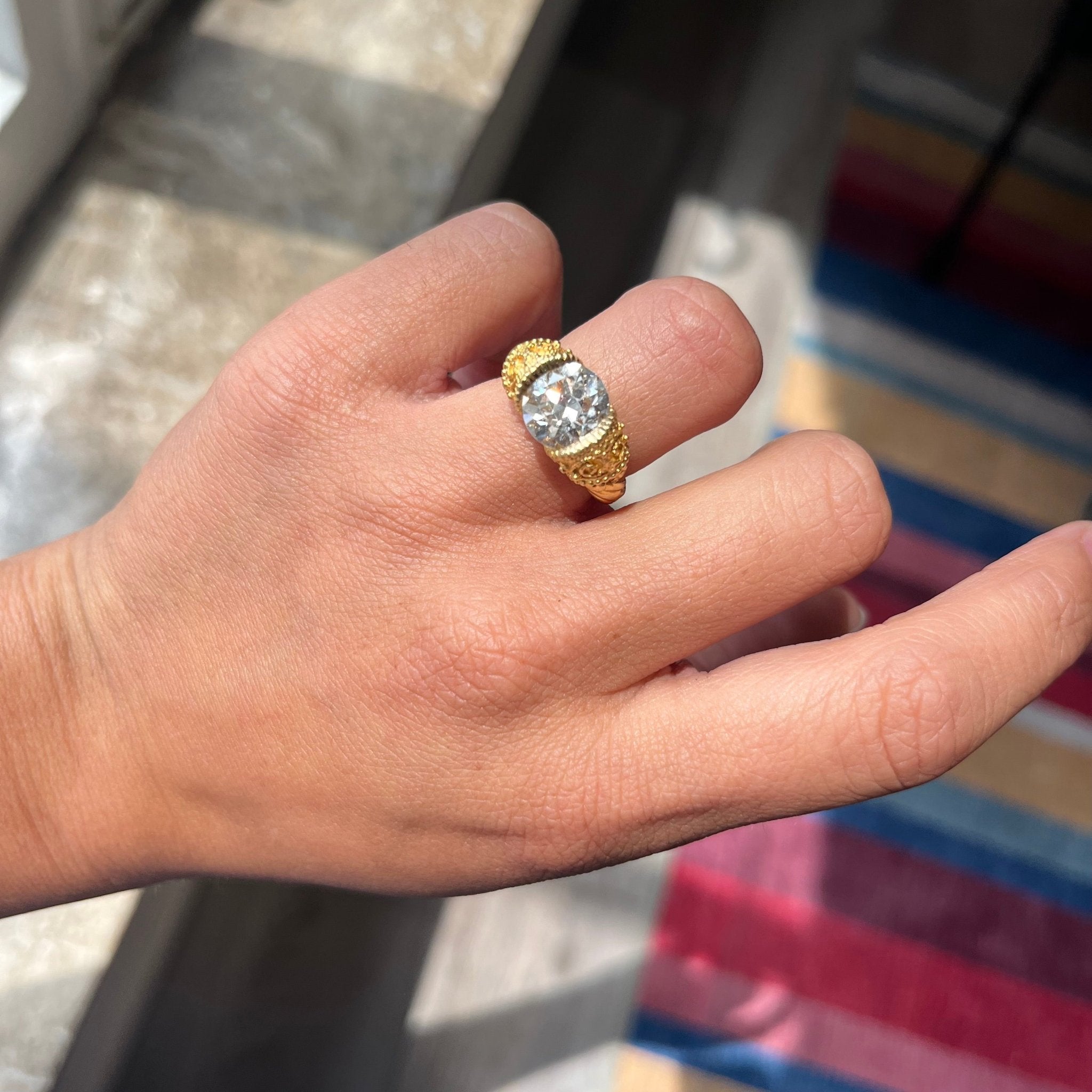 3.19ct Transitional Cut Diamond Hellenic Revival Ring, French