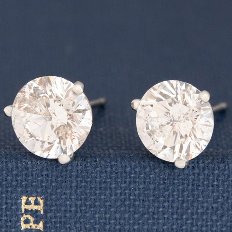 3.20ctw Round Brilliant Cut Diamond Stud Earrings GIA