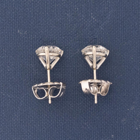 3.20ctw Round Brilliant Cut Diamond Stud Earrings GIA
