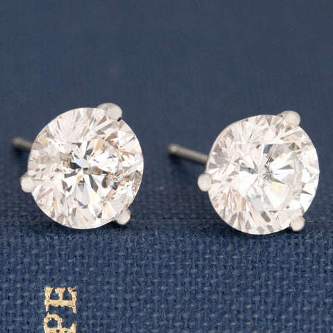 3.20ctw Round Brilliant Cut Diamond Stud Earrings GIA