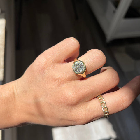 3.23ct Old Mine Cut Diamond Bezel Ring