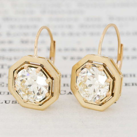 3.23ctw Transitional Cut Diamond Drop Earrings, GIA