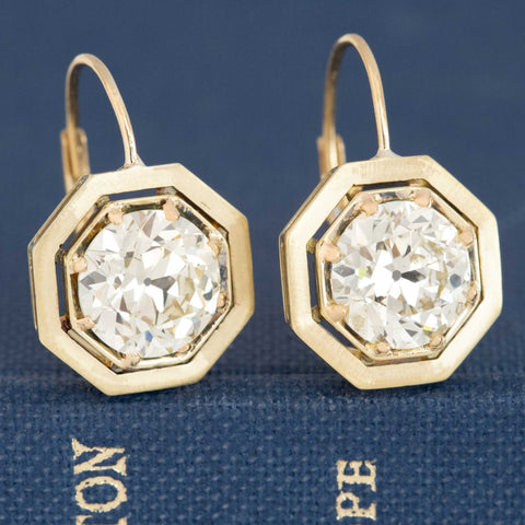 3.23ctw Transitional Cut Diamond Drop Earrings, GIA