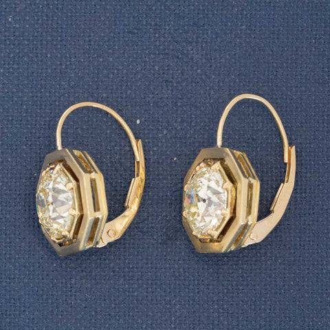 3.23ctw Transitional Cut Diamond Drop Earrings, GIA