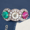 3.24ctw Antique Old European Cut Diamond, Emerald & Ruby Trilogy Ring