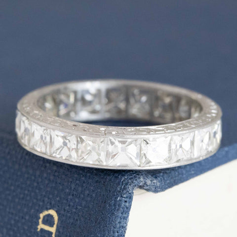 3.25ctw Antique French Cut Diamond Engraved Eternity Band