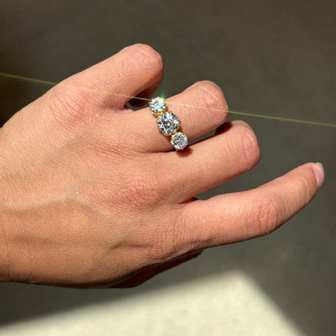 3.25ctw Antique Old European Cut Diamond 3-Stone Ring, GIA K SI2