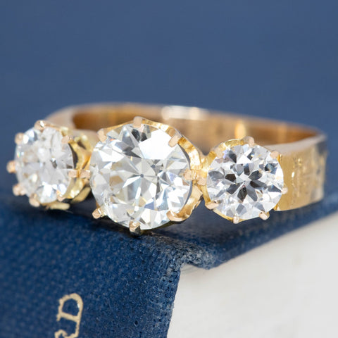 Close-up of GIA certified Old European cut diamond engagement ring