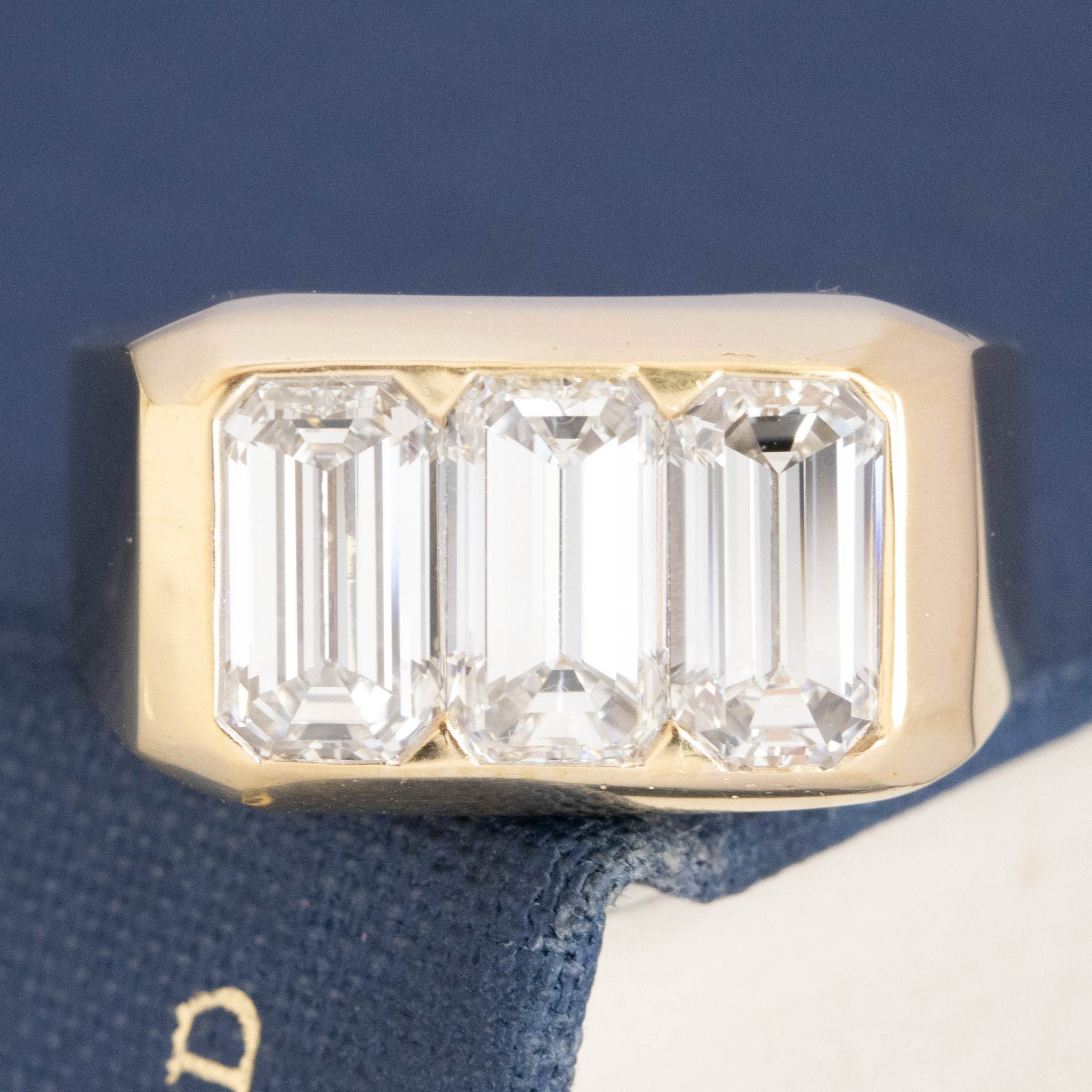3.26ctw Vintage Emerald Cut Diamond Trilogy Ring