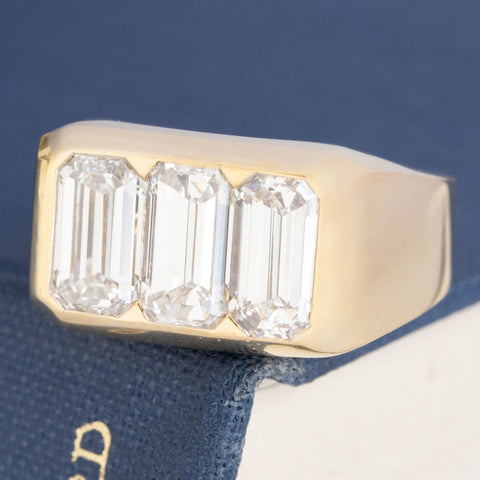 3.26ctw Vintage Emerald Cut Diamond Trilogy Ring