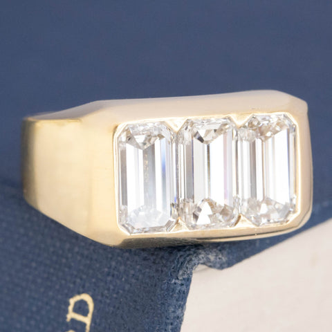 3.26ctw Vintage Emerald Cut Diamond Trilogy Ring