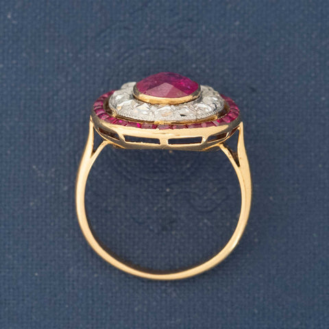 3.30ctw Rose Cut Diamond & Burma No-Heat Ruby Cluster Ring, French