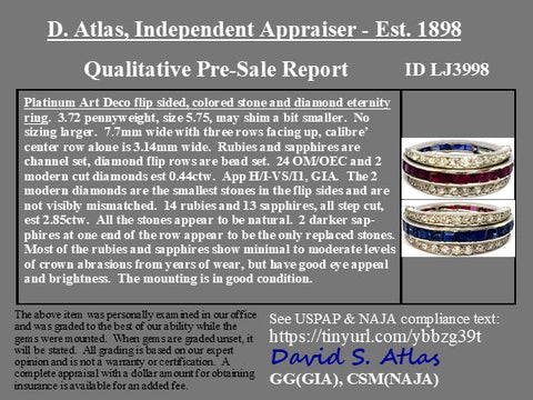3.29ctw Art Deco Diamond, Ruby & Sapphire Flip Ring