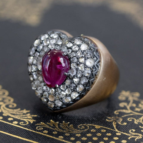 3.30ctw Vintage Ruby & Diamond Heart Motif Ring