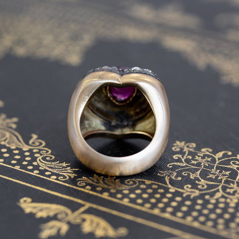 3.30ctw Vintage Ruby & Diamond Heart Motif Ring