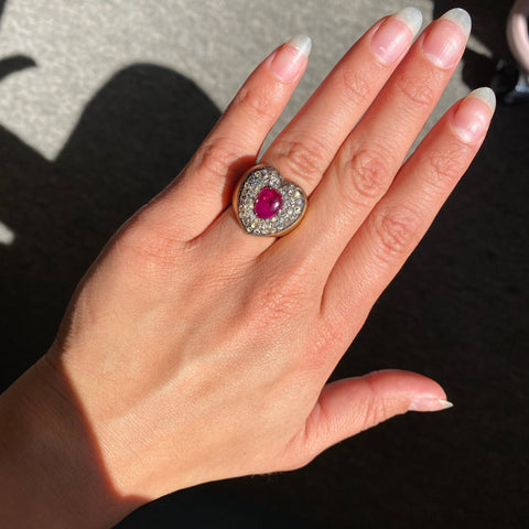 3.30ctw Vintage Ruby & Diamond Heart Motif Ring