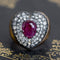 3.30ctw Vintage Ruby & Diamond Heart Motif Ring