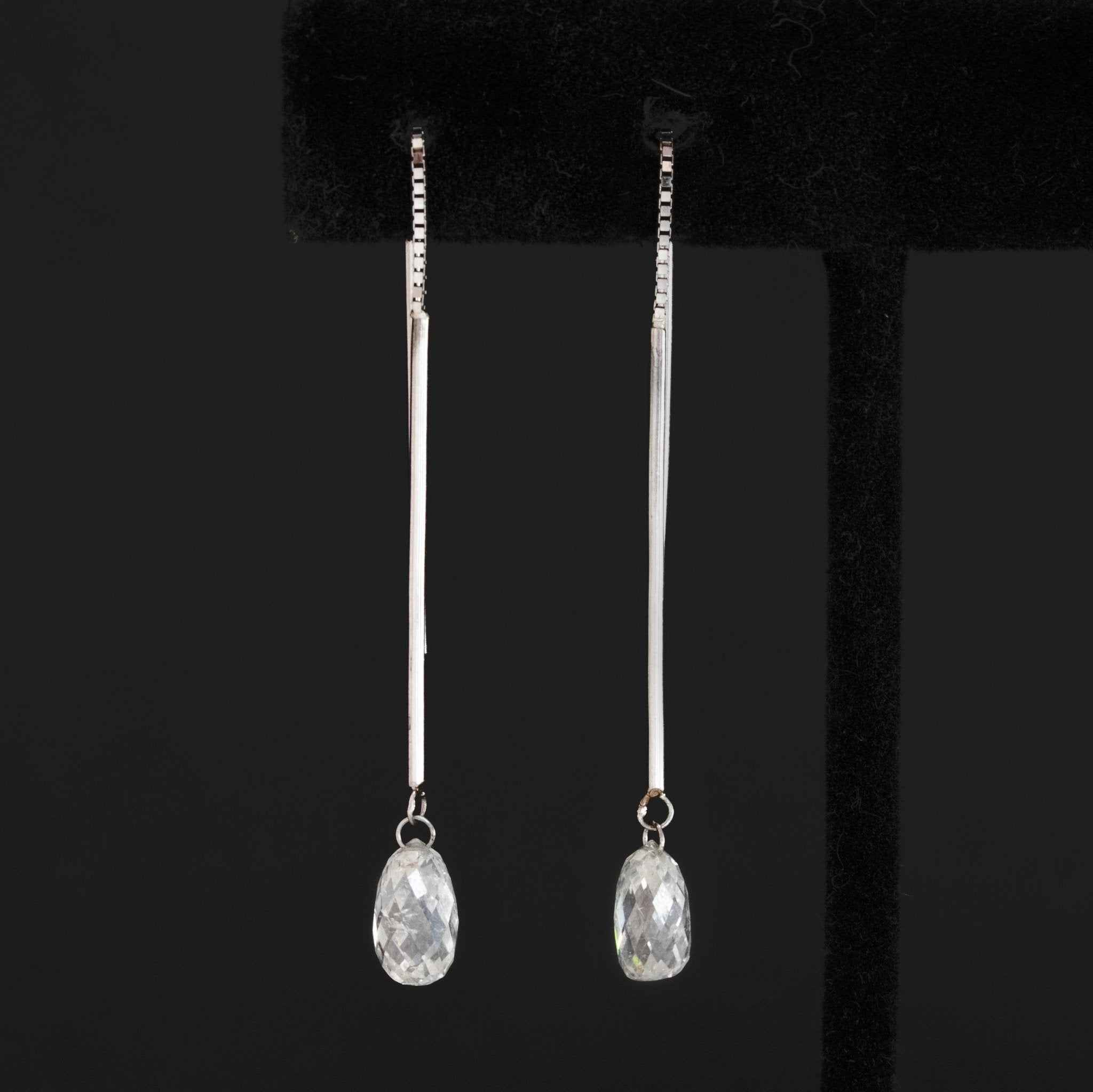 3.32ctw Vintage Briolette Cut Diamond Threader Earrings