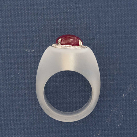 3.32ctw Vintage Ruby Cabochon & Diamond Quartz Dome Ring