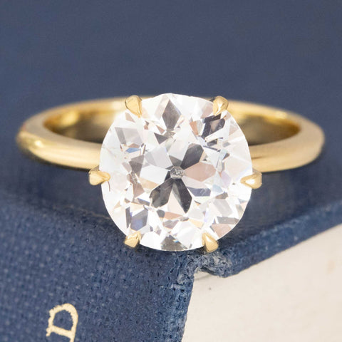 3.34ct Old European Cut Diamond solitaire ring in 18kt yellow gold, GIA I VS1.