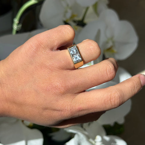 3.36ctw Vintage Asscher Cut Diamond Twin Stone Ring, GIA