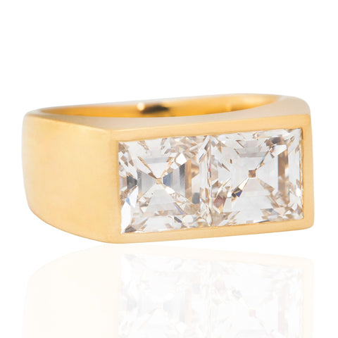 3.36ctw Vintage Asscher Cut Diamond Twin Stone Ring, GIA