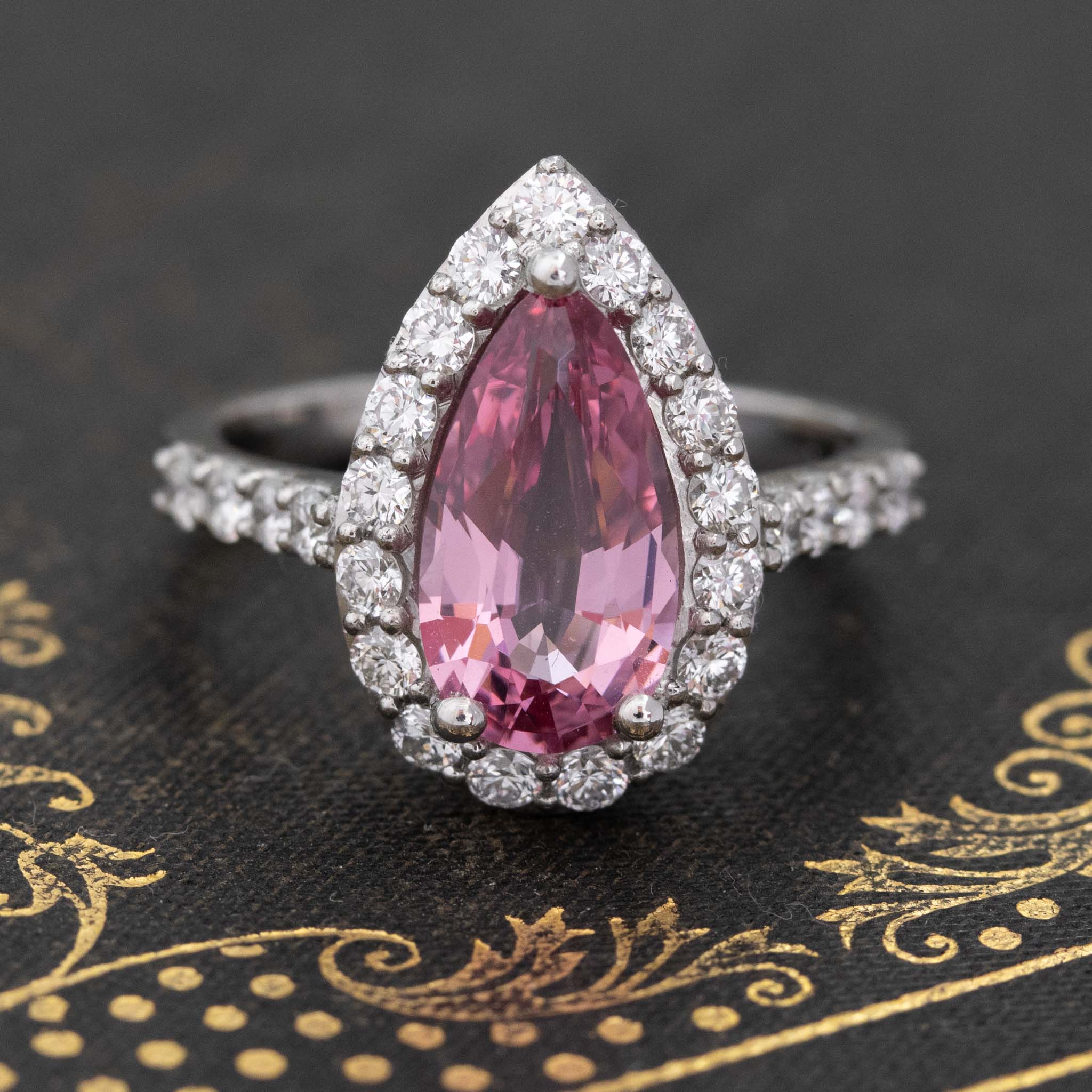 3.39ctw Pink Spinel Pear Cut Diamond Halo Ring