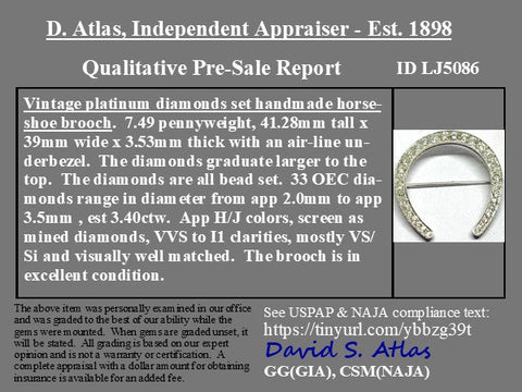 3.40ctw Antique Old European Cut Diamond Horseshoe Brooch