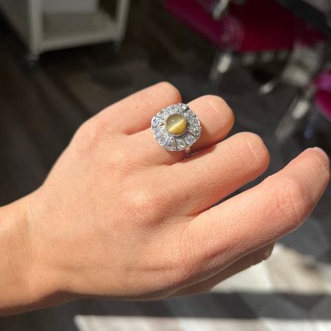 3.42ctw Chrysoberyl Catseye & Diamond Cluster Ring