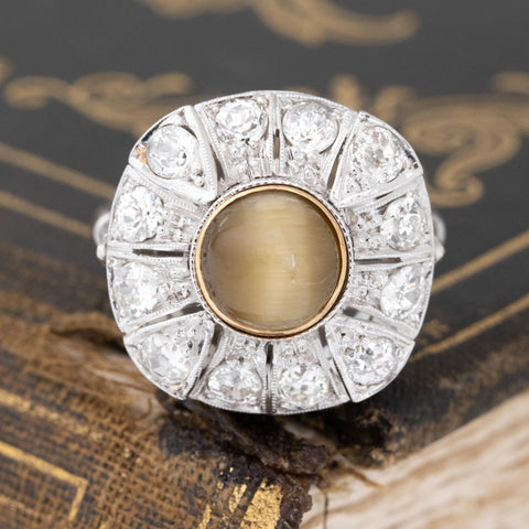 3.42ctw Chrysoberyl Catseye & Diamond Cluster Ring