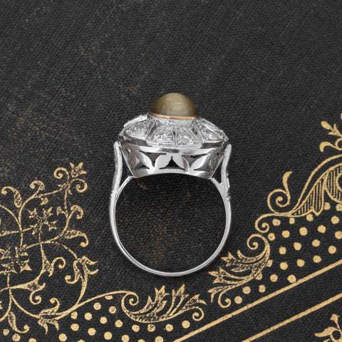 3.42ctw Chrysoberyl Catseye & Diamond Cluster Ring