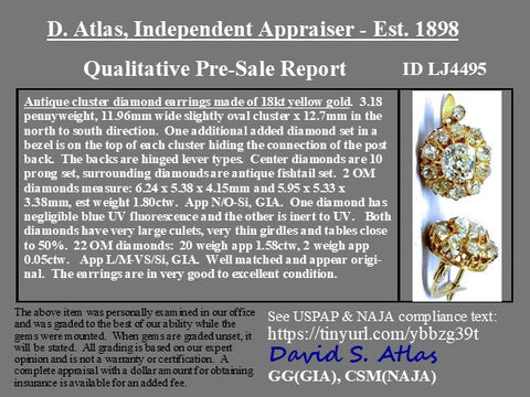 3.43ctw Antique Old Mine Cut Diamond Cluster Earrings Portuguese