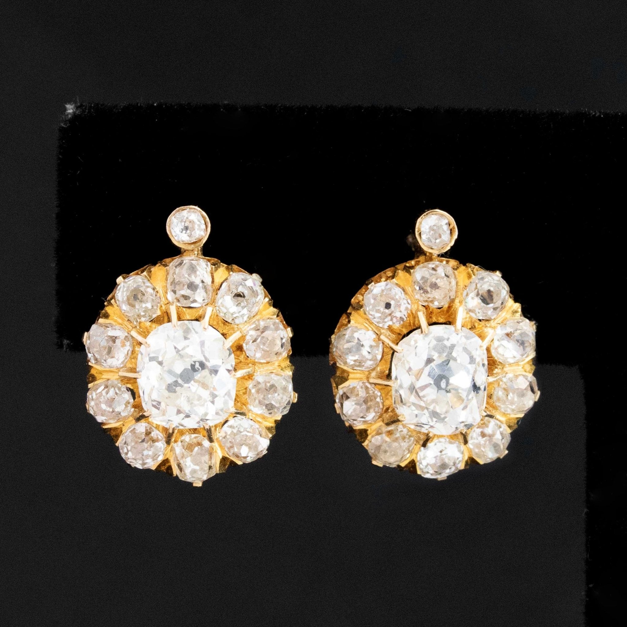 3.43ctw Antique Old Mine Cut Diamond Cluster Earrings, Portuguese