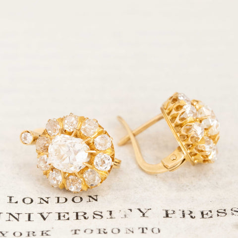 3.43ctw Antique Old Mine Cut Diamond Cluster Earrings Portuguese