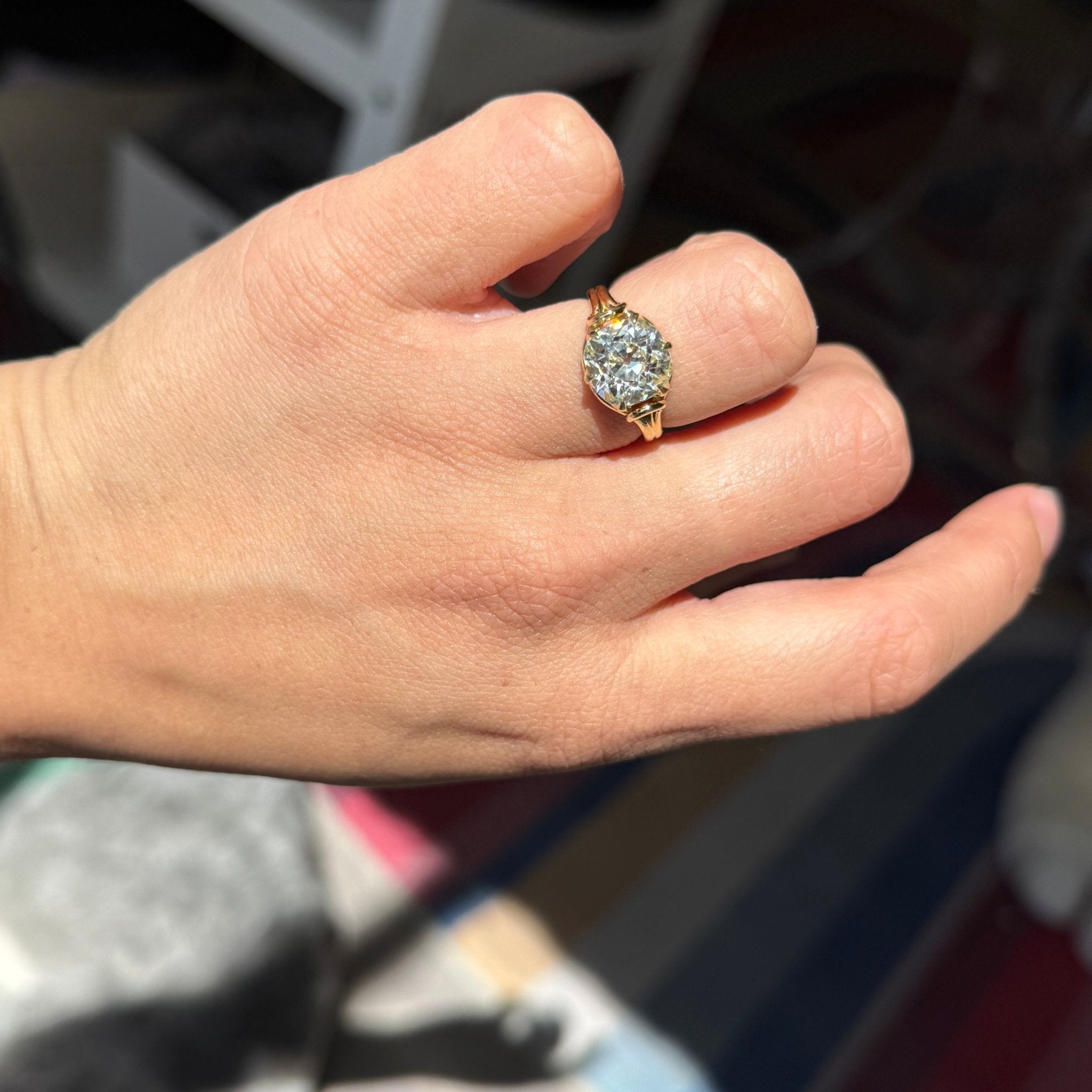 3.46ct Old Mine Cut Diamond Scroll Solitaire, GIA O-P VS2