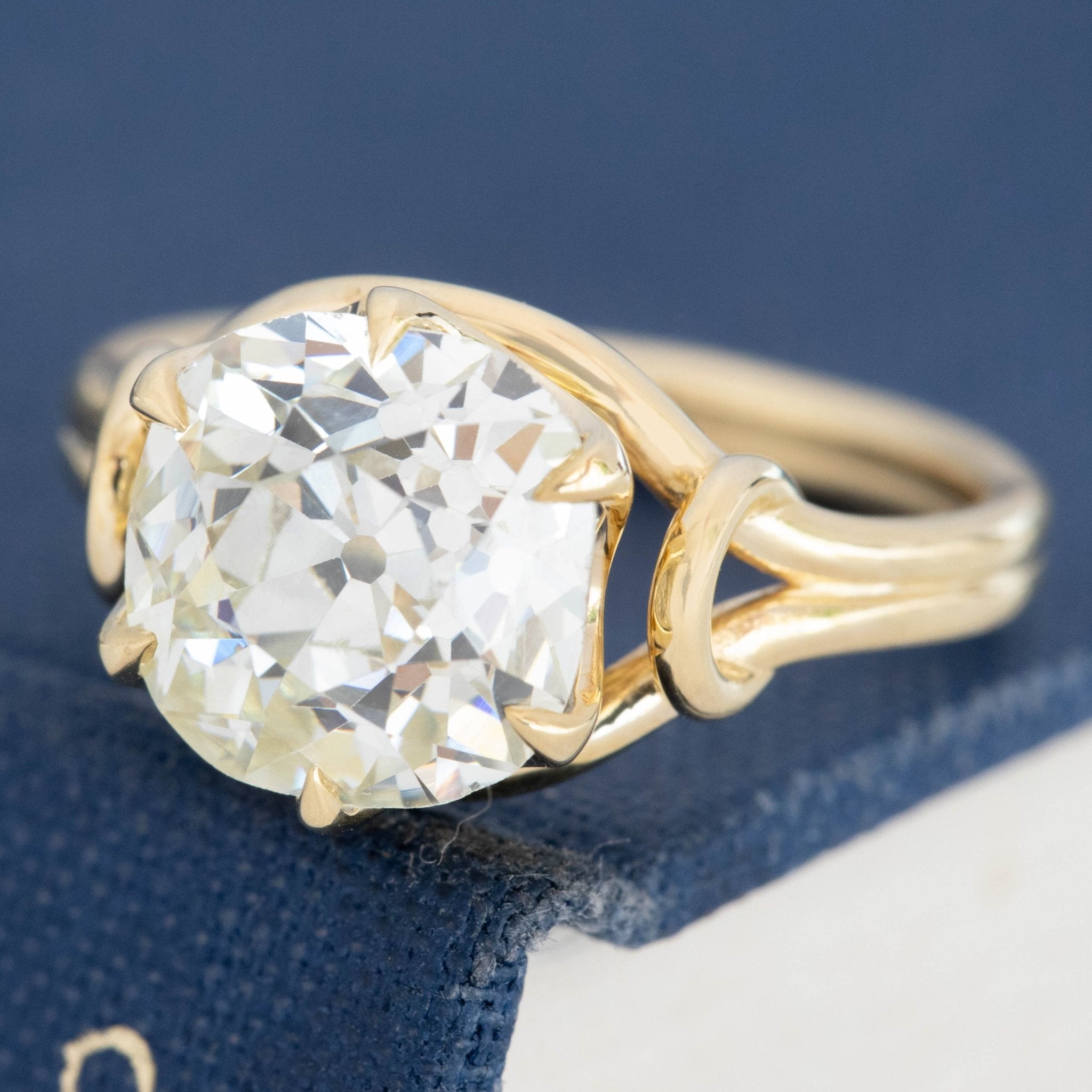 large old mine cut diamond solitaire ring vintage style